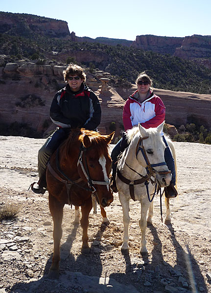 Panasonic Lumix DMC-LZ8 — ISO 100 @ f/4.5 and 1/400 sec — Katie and I on our horses at the top of Devil's Canyon in the Colorado National Mounment.