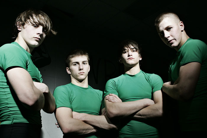 New Castle wrestlers (left to right) Connor Mullins, Brenden Campbell, Alex Catron and Cody Fellers will compete Friday and possibly Saturday in the Indiana High School Athletic Association state championships. (C-T photo Max Gersh) ©2010