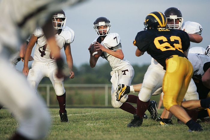 Tri QB draws back to look for open receivers. (C-T photo Max Gersh) ©2010