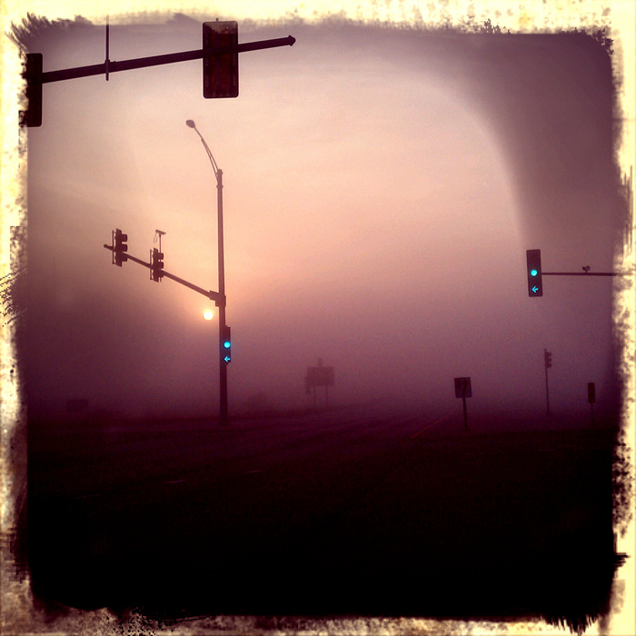Morning fog at the intersection of East Riverside Boulevard and Interstate 90 in Loves Park. Shot using Retro Camera on a Droid Incredible. ©2012 Max Gersh
