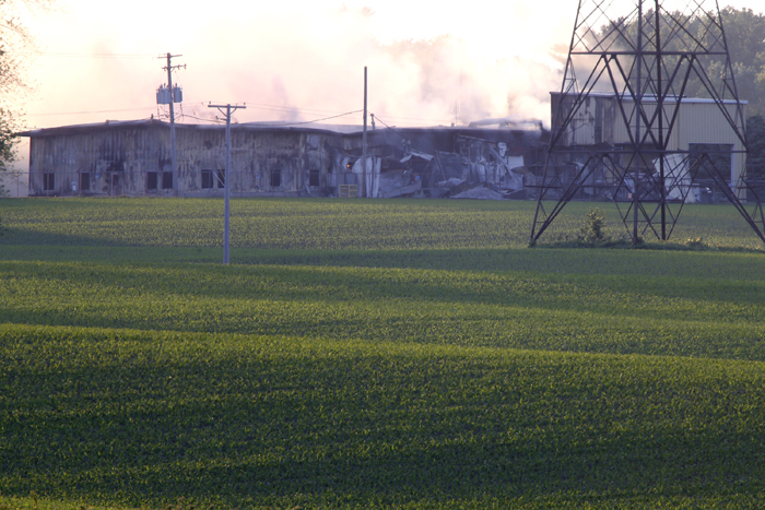 Smoke rises from the heavily damaged Nova-Kem chemical plant Sunday, June 2, 2013, in Seward. MAX GERSH/ROCKFORD REGISTER STAR ©2013